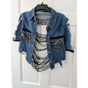 Custom Reworked Levi’s Denim Jacket | One-of-a-Kind Punk Distressed Crop Top | S